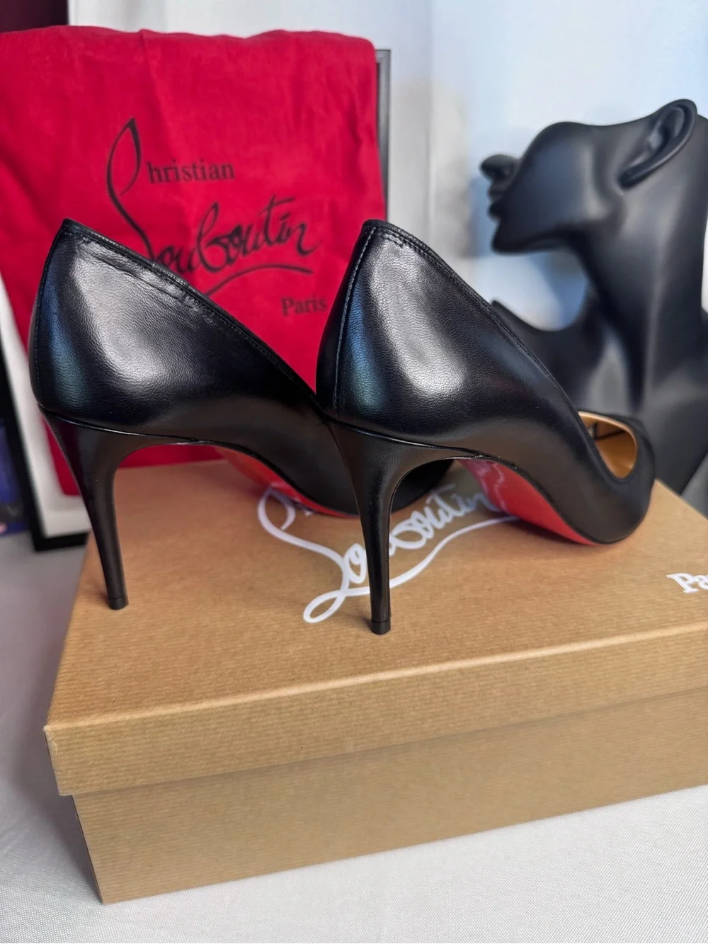 Christian Louboutin Biblio Black Cut Out Pointed Toe Leather & Suede Pumps